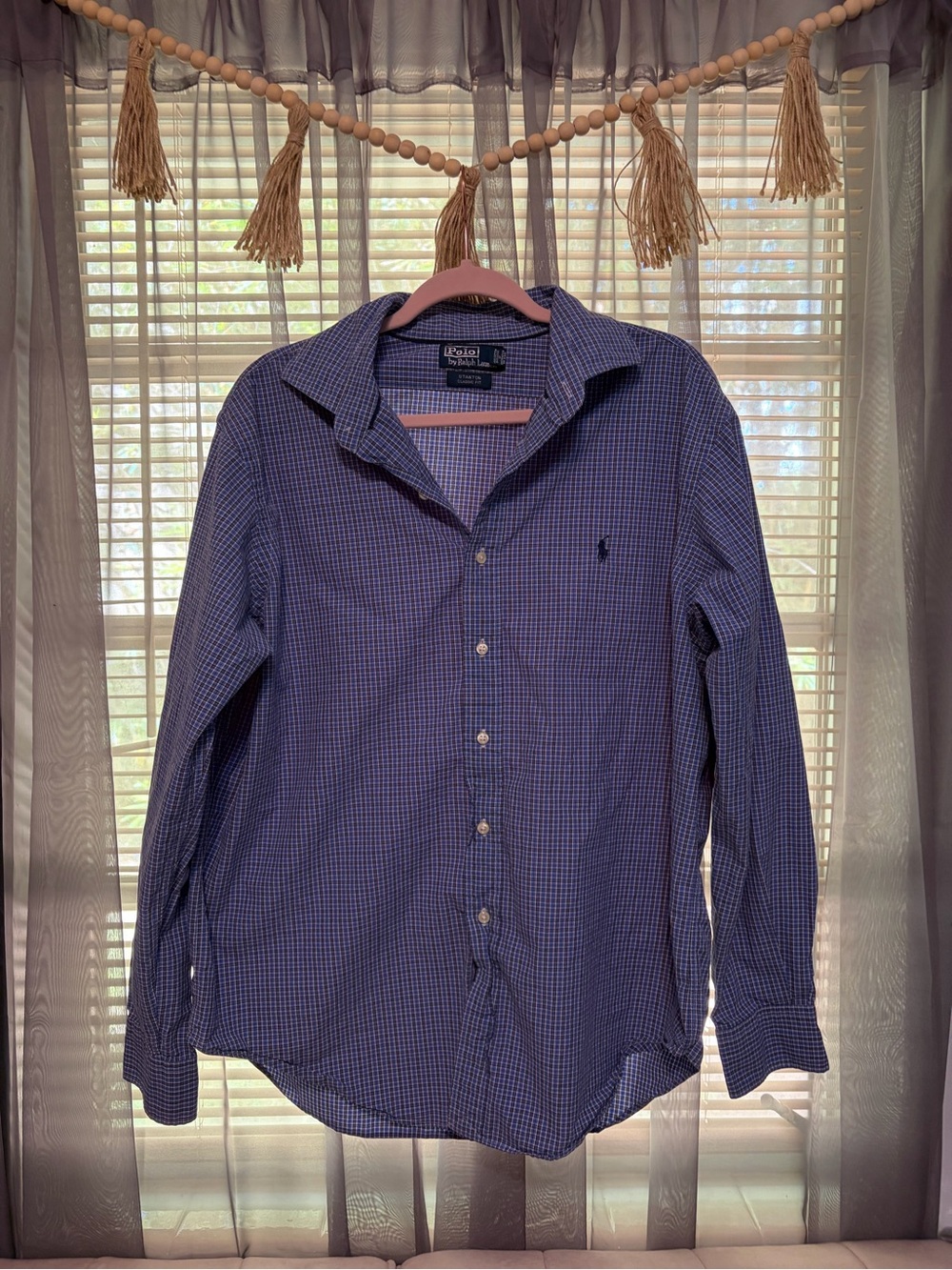 Polo by Ralph Lauren Men’s Navy and White Micro-Check Button-Up Shirt